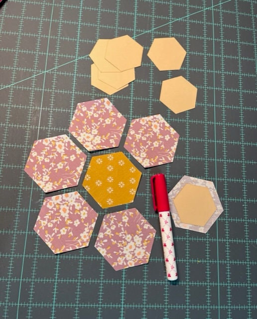 Starter Kit EPP Precut Hexagon Art Gallery Fabrics includes precut paper and Sewline fabric glue