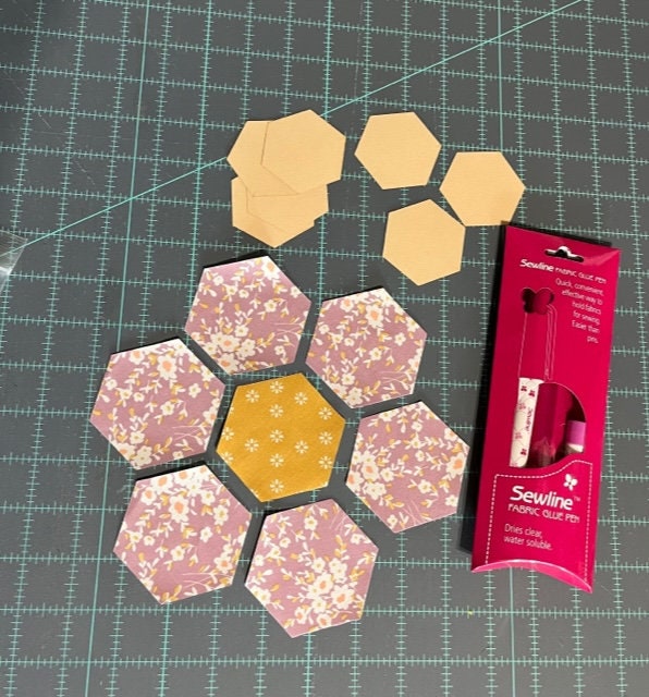 Starter Kit EPP Precut Hexagon Art Gallery Fabrics includes precut paper and Sewline fabric glue