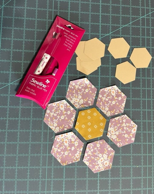 Starter Kit EPP Precut Hexagon Art Gallery Fabrics includes precut paper and Sewline fabric glue