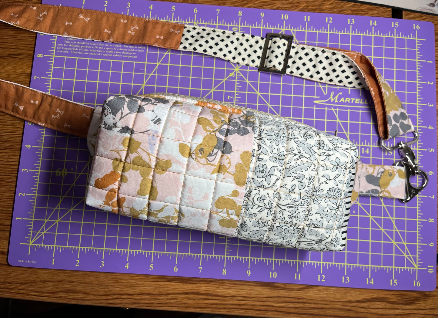 Handmade quilted belt bag, crossbody bag, fanny pack, sling bag, ready to ship, great at holding your phone, keys, money and cards.