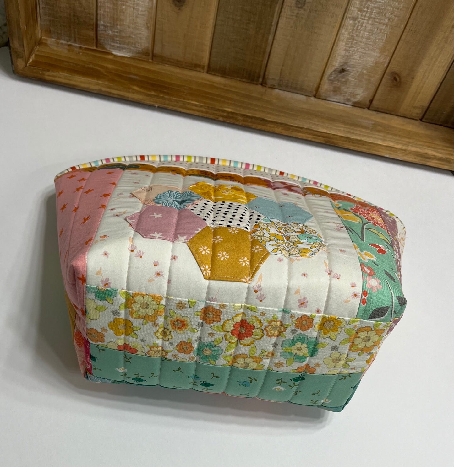 Ready to Ship-quilted patchwork cosmetic zipper bag- free shipping- makeup bag-pink-white-mothers day-graduation