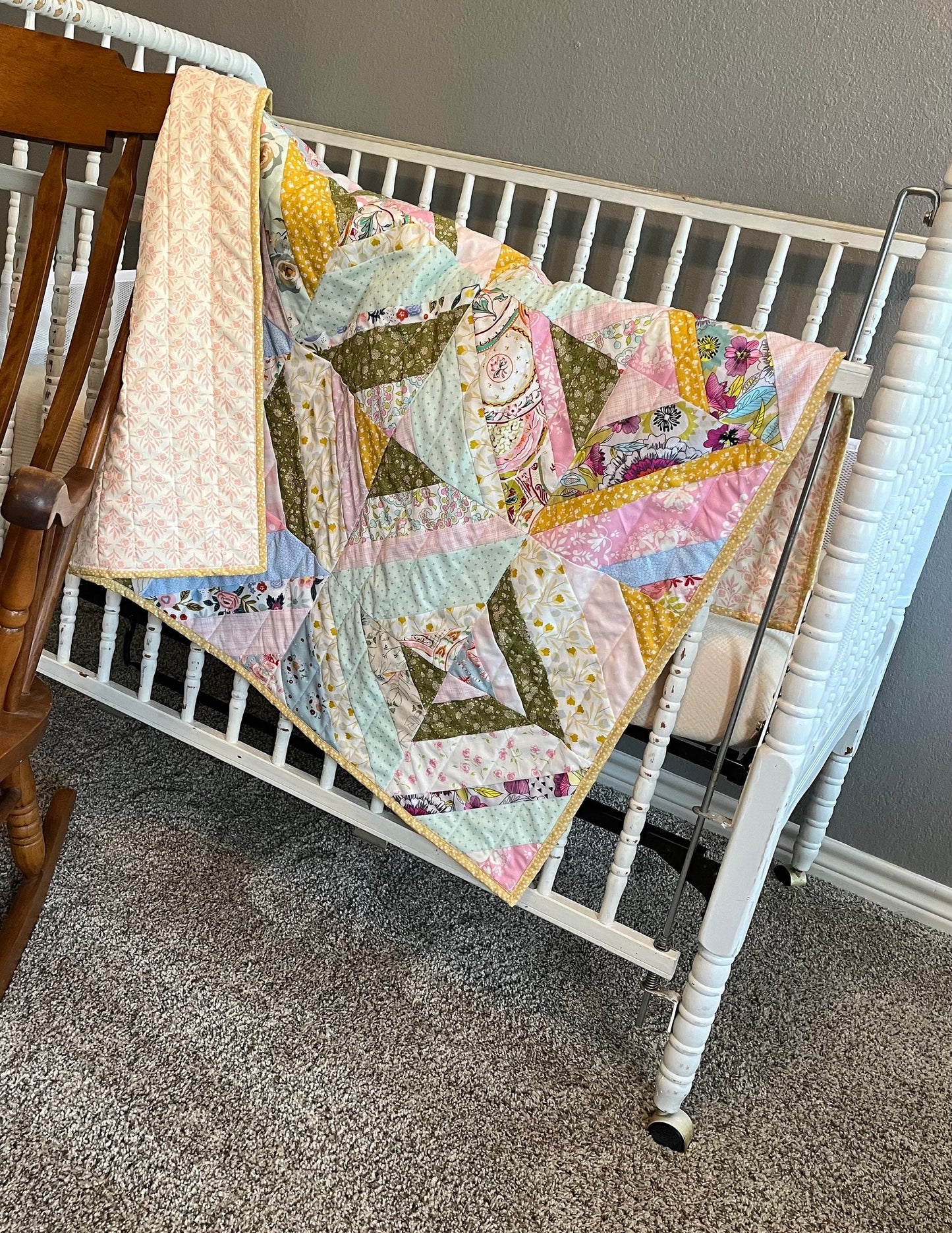 Handmade, Baby Quilt, ready to Ship, cute baby girl quilt